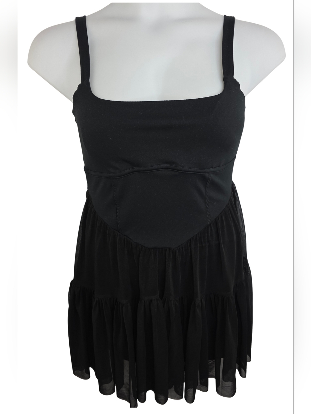 Derek Heart Black Square-Neck Tiered Mini Dress